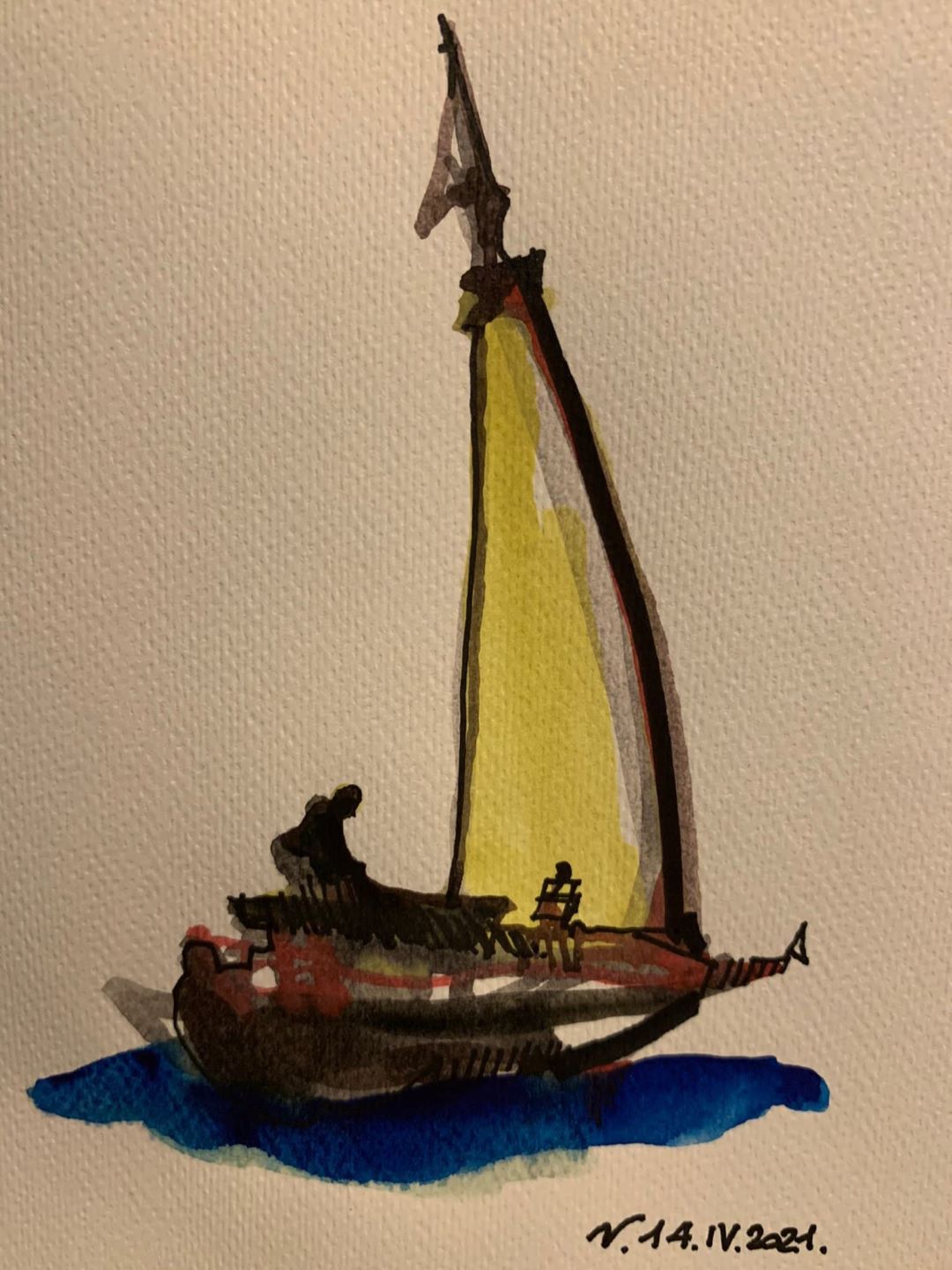 dipinto di una  barca a vela di carlo vercelli