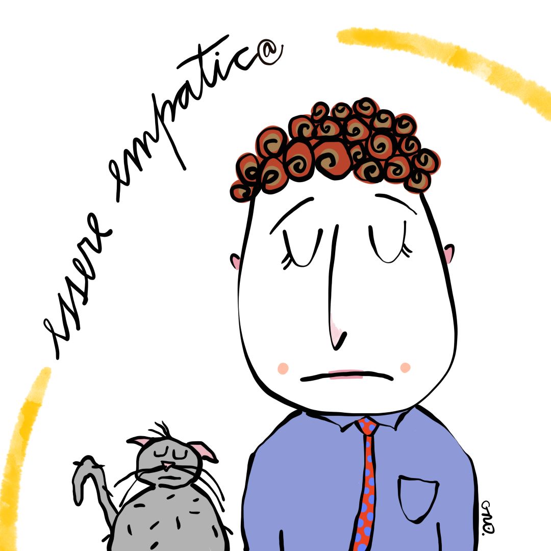 illustrazione di un uomo e un gatto sul tema dell'empatia gloria rovere