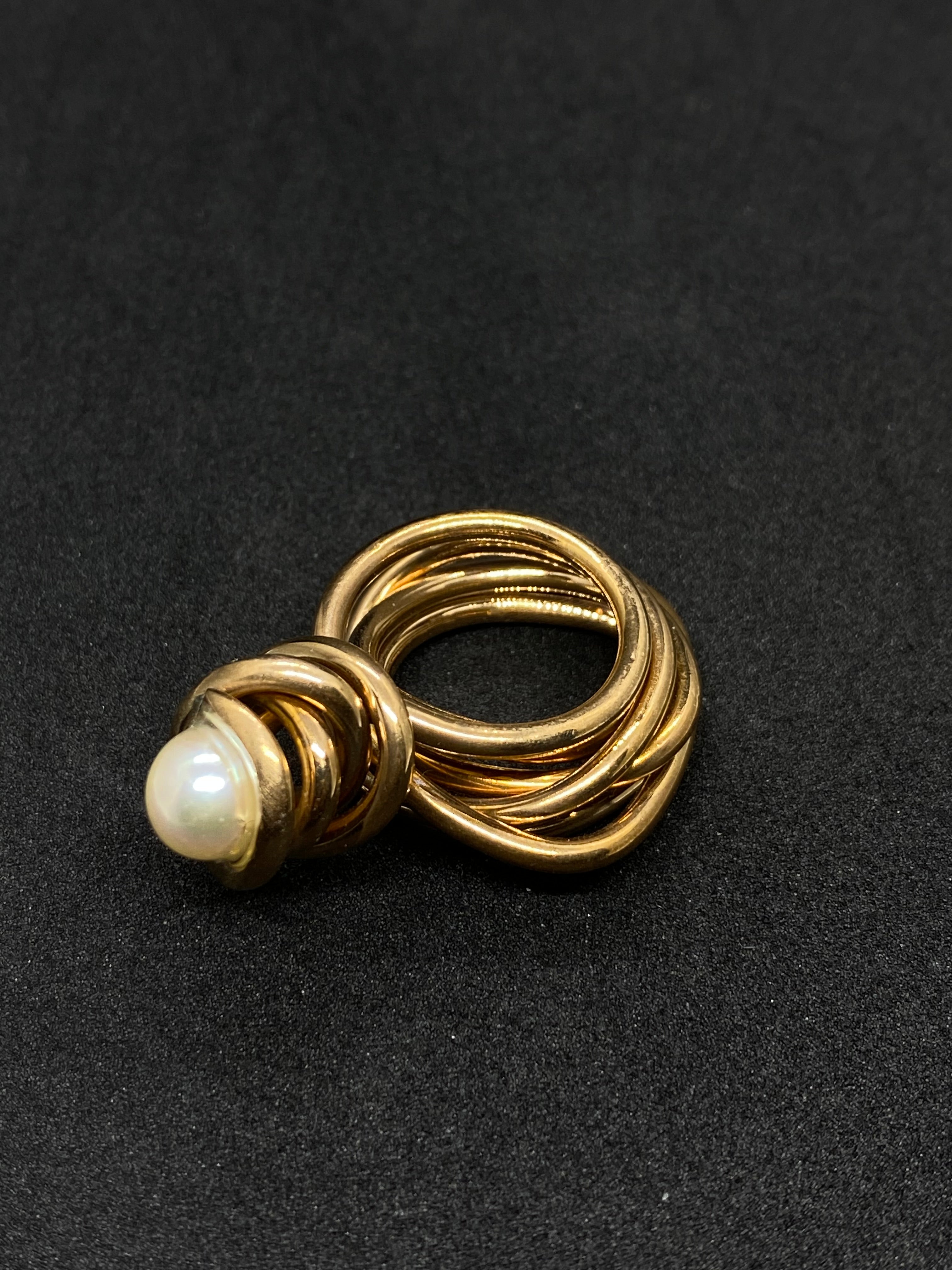 Anello Intreccio con perla in bronzo 2