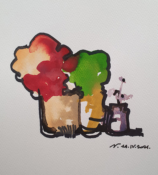 dipinto acquerello su cartoncino della serie nature morte ma non troppo