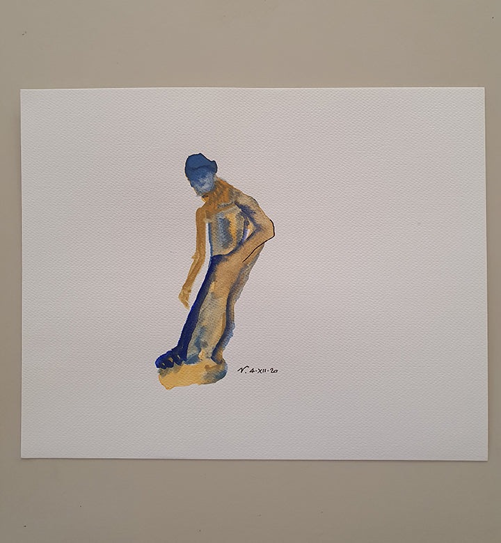 dipinto acquerello su cartoncino 24x30 cm della serie la solitudine dell'uomo ai tempi del covid
