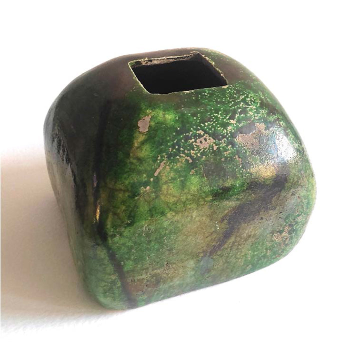 Green vase handmade raku ceramic