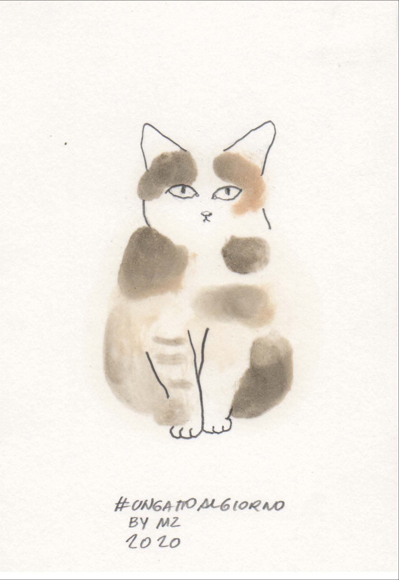 dipinto di un gatto seduto di fronte a te che ti fissa