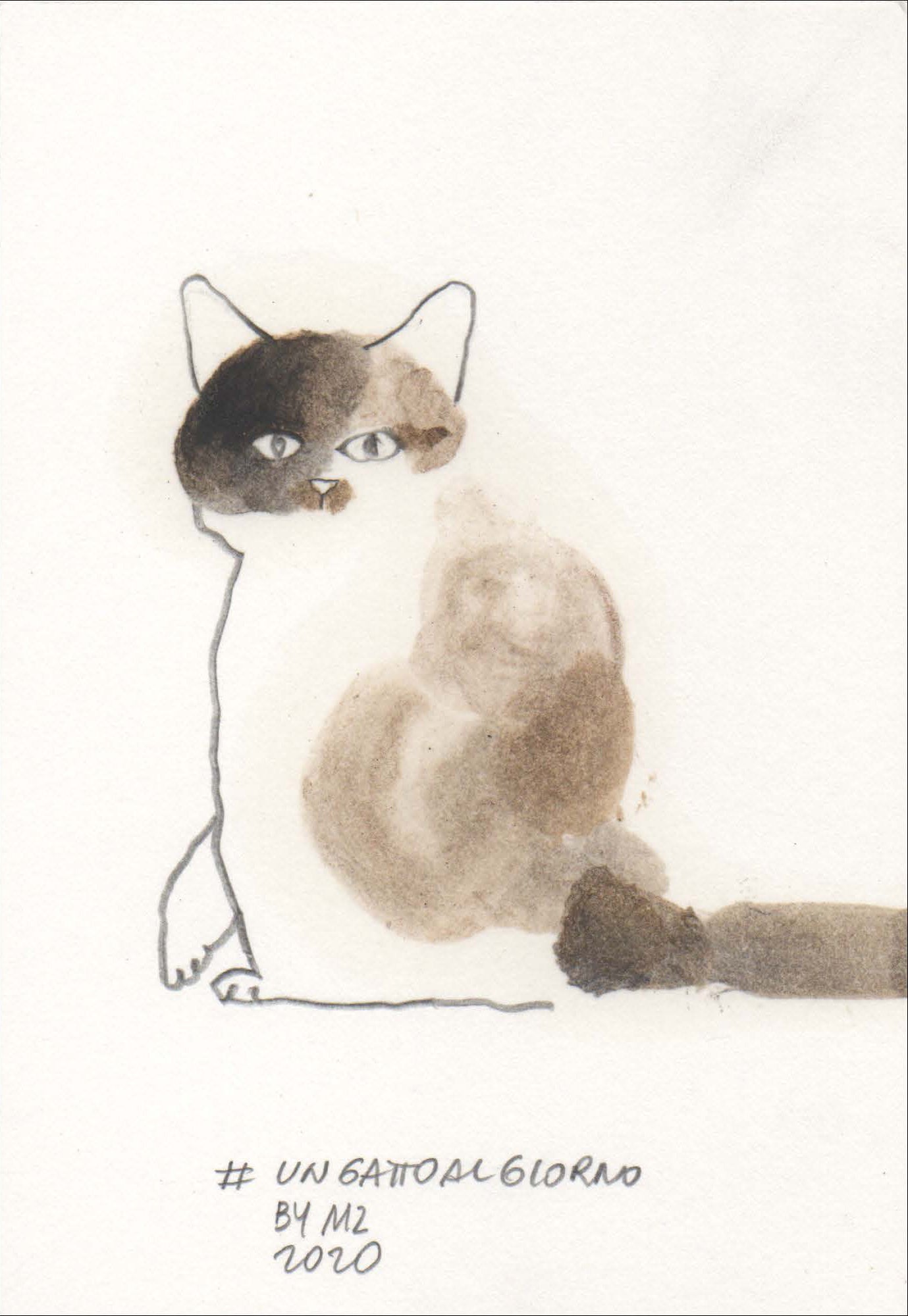 dipinto di mariangela zabatino che raffigura un gatto calico