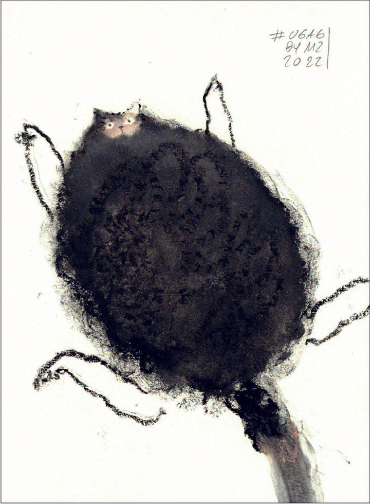 dipinto di un grasso gatto nero sdraiato