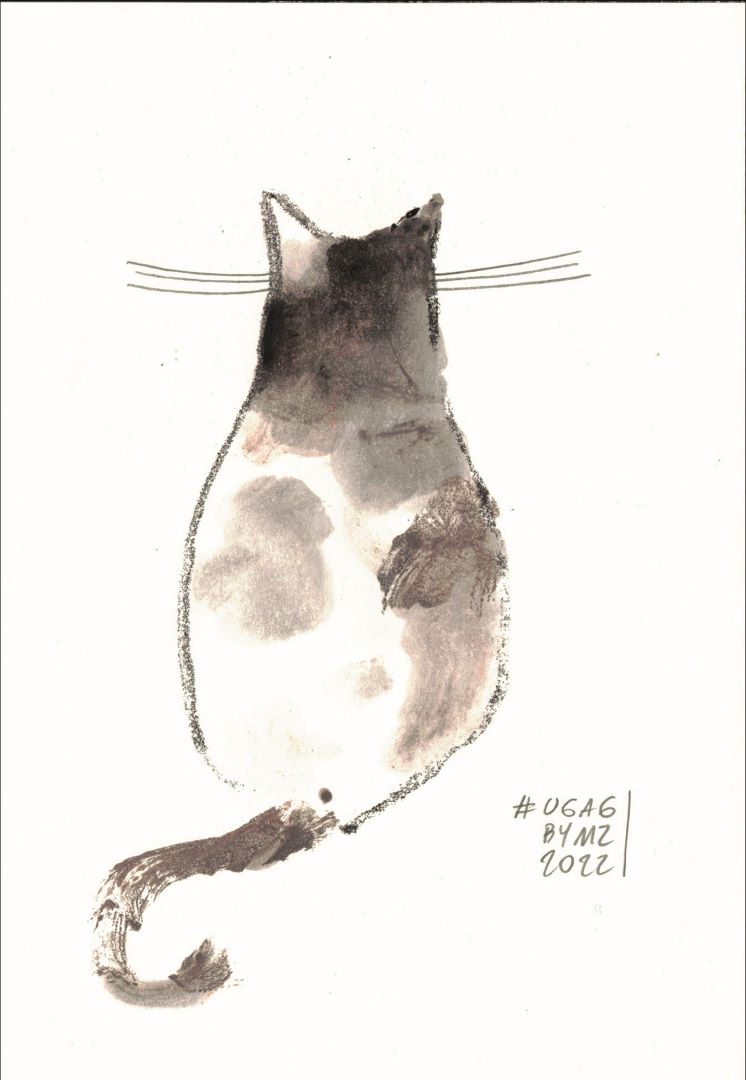 dipinto di un gatto di spalle mariangela zabatino