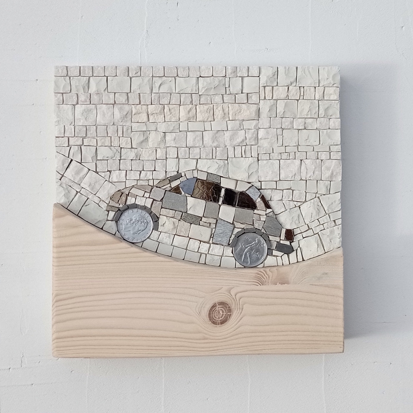 fiat 500 mosaic car, handmade in italy