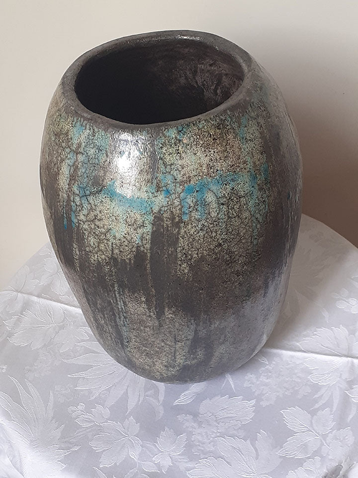 vaso verde rame cottura raku