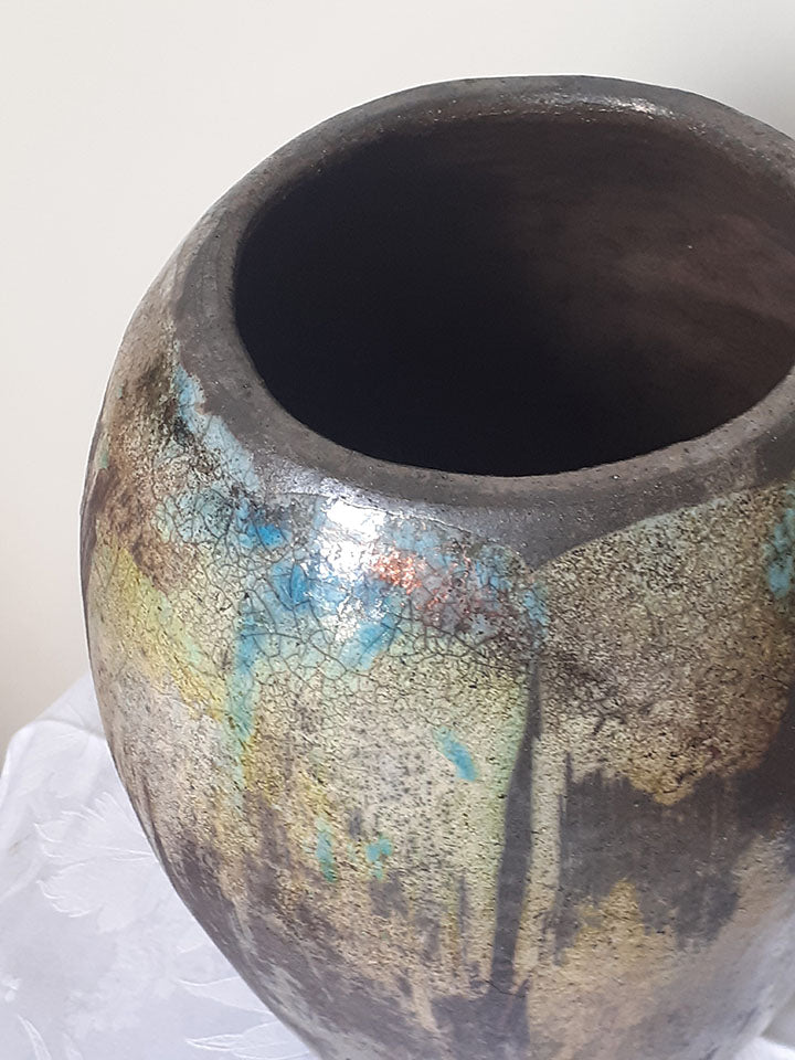 vaso verde rame agnese granata cottura raku